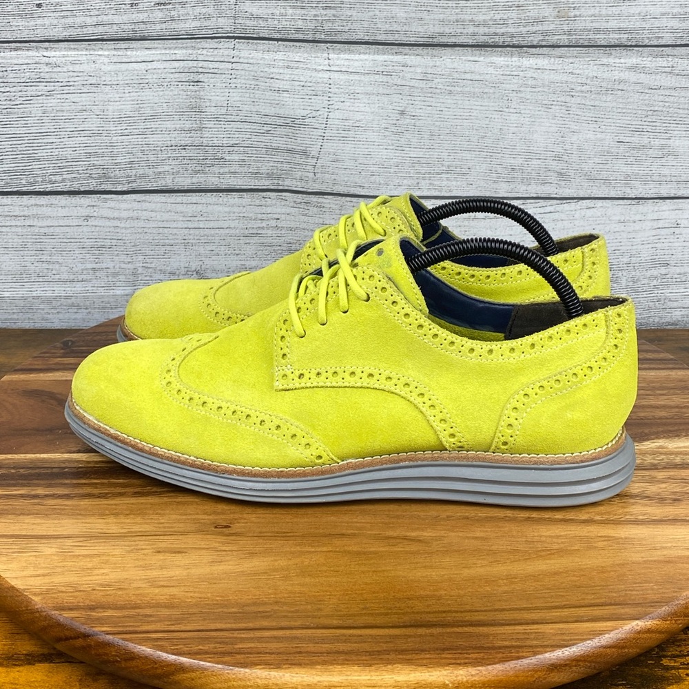 Cole Haan Lunargrand Volt Green Yellow Suede Wingtip Oxford C11500 Mens Size 9.5